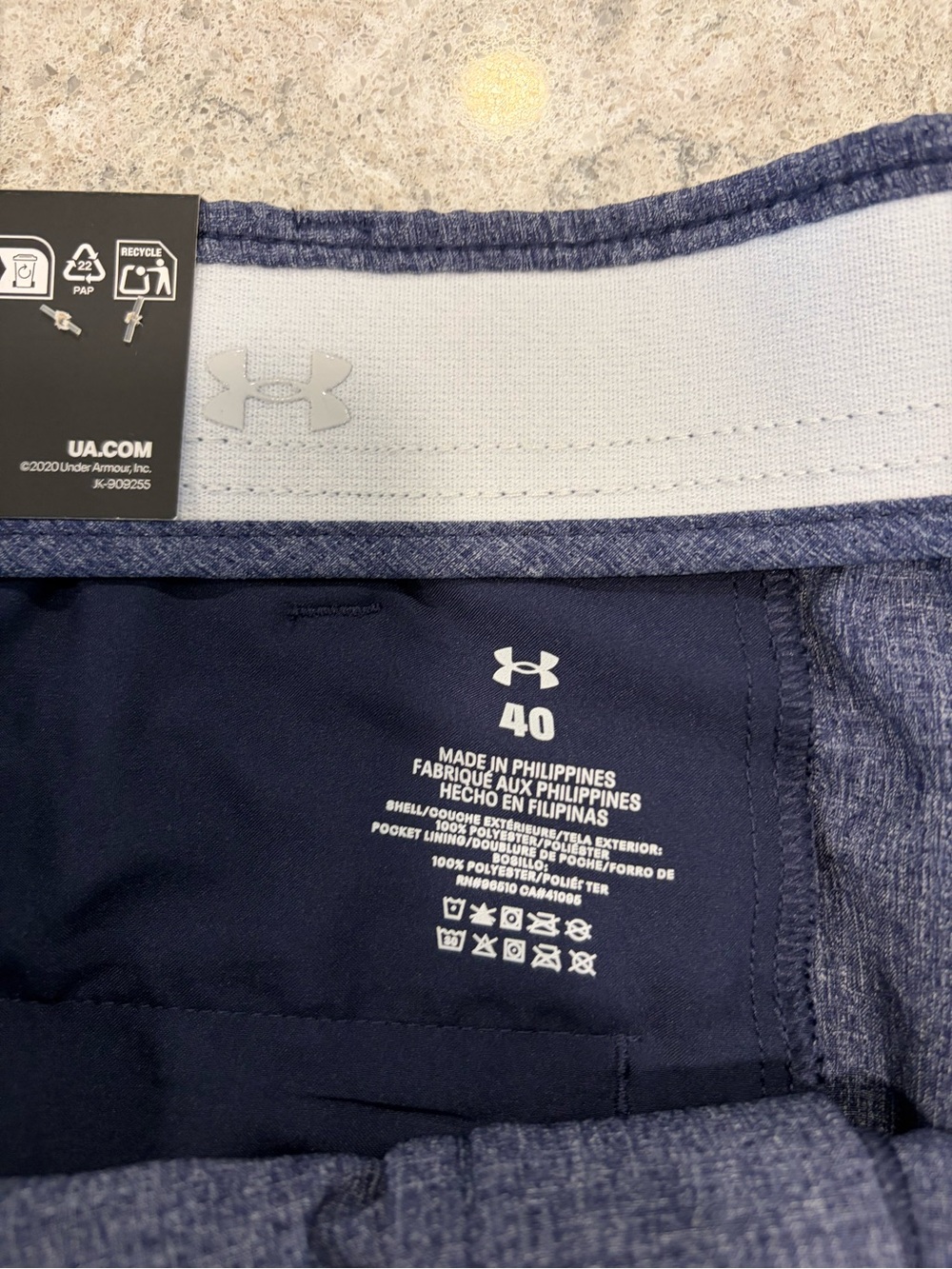Under Armour Men's Navy Heather Flat-Front Golf Shorts 10” 40 waist - Picture 6 of 8